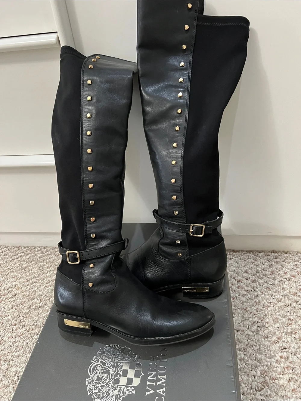 Vince Camuto Black Over-the-Knee Studded Boots